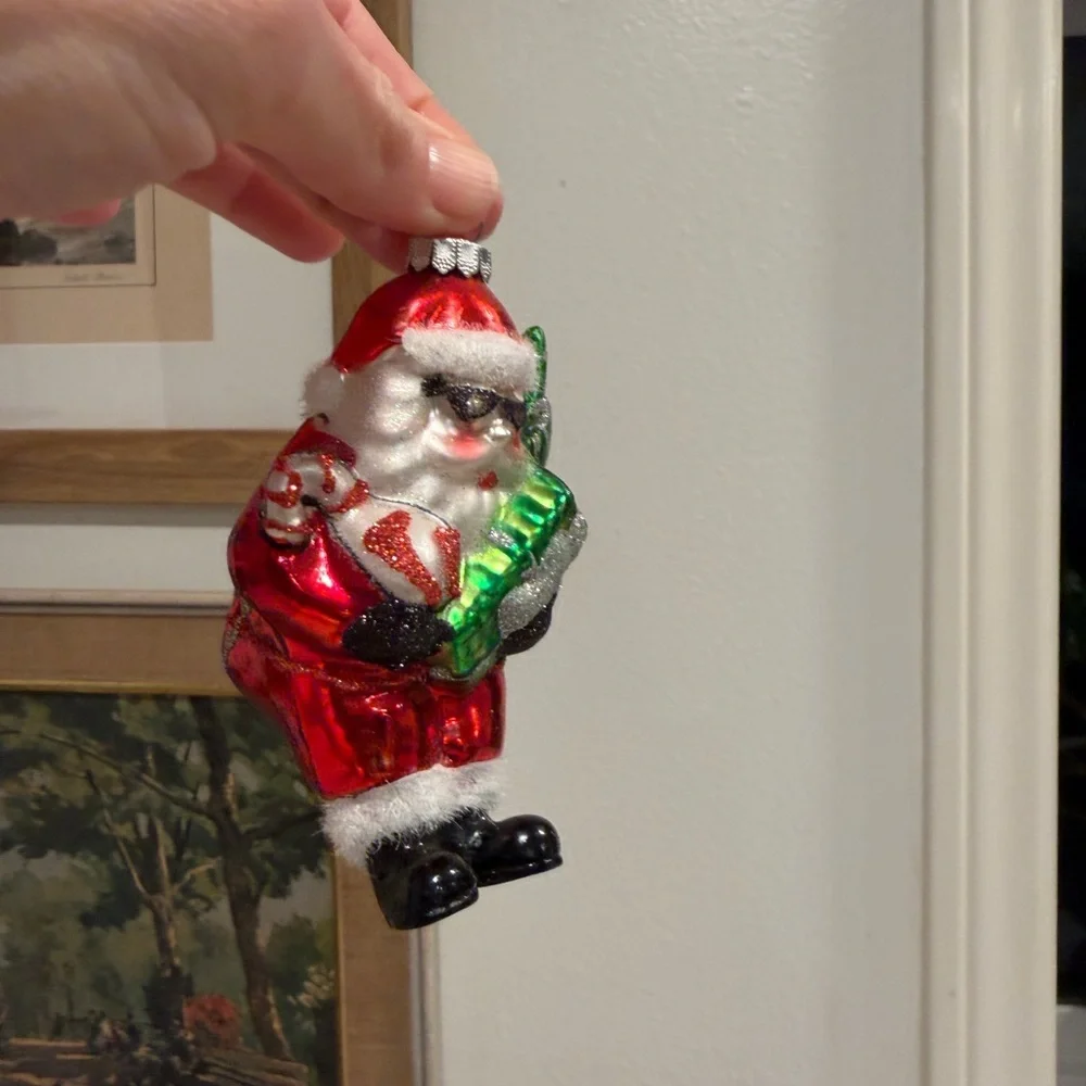 Vintage cool  Santa Claus glass Ornament - Red and Green